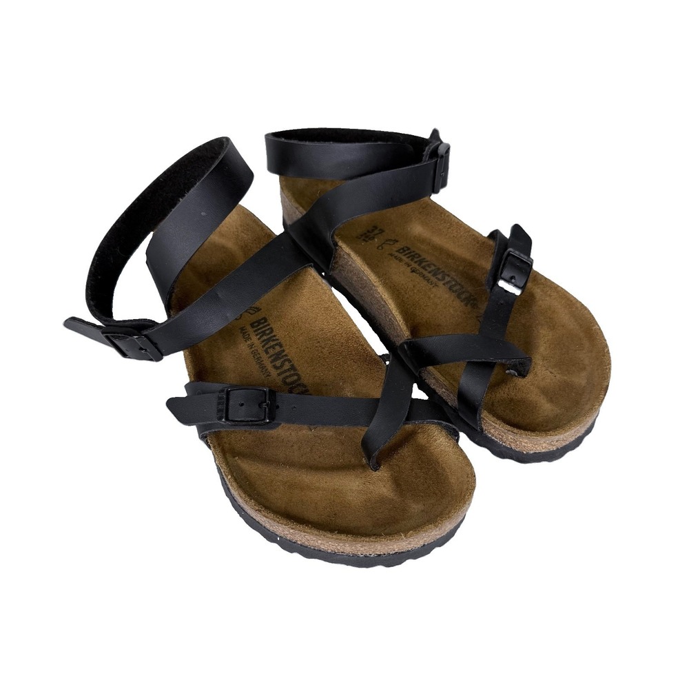 Birkenstock Womens Yara Sandal Size 37 6 Black Toe Loop Ankle Strap Comfort Shoe
